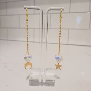 gold star and moon earrings with gem stones